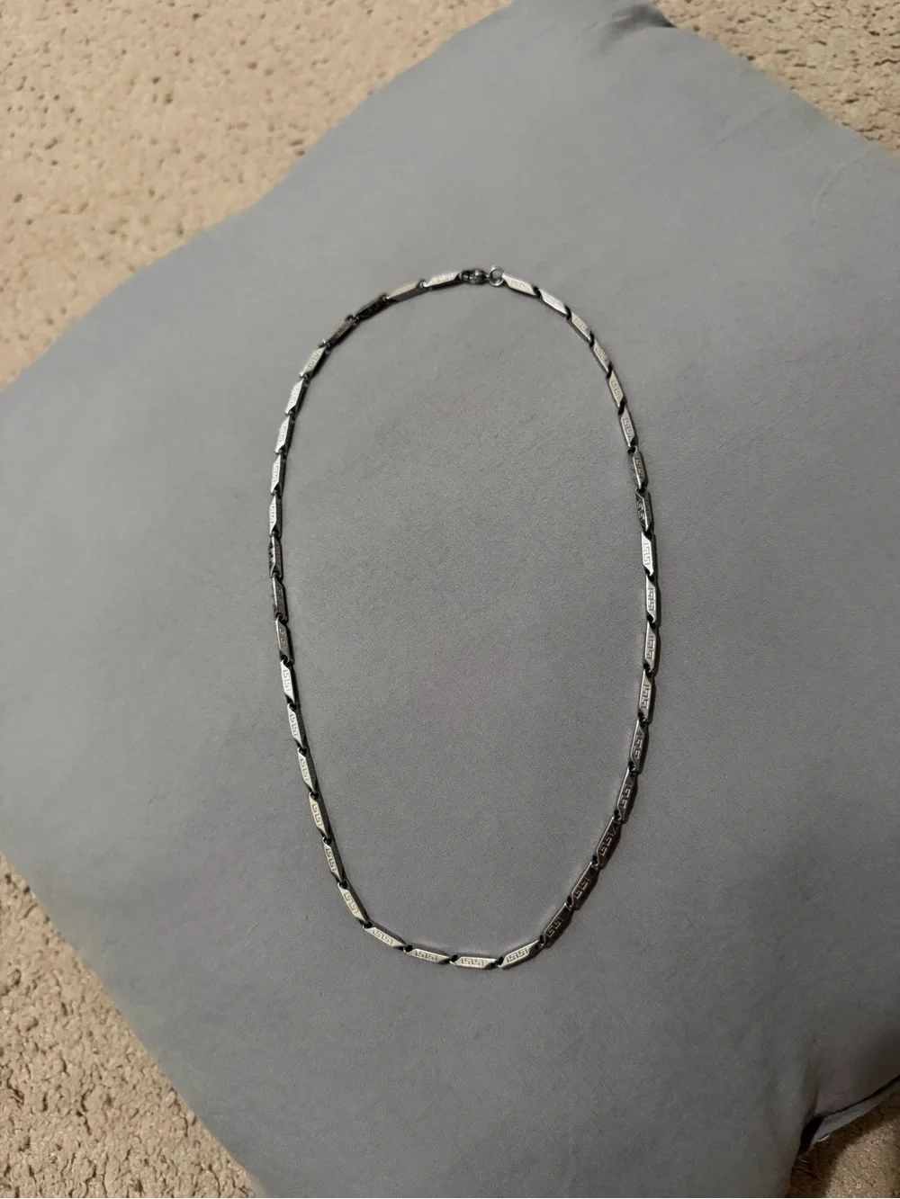 Elegant Vintage 22inch Silver Stainless Steel Greek Style Geometric Link Chain